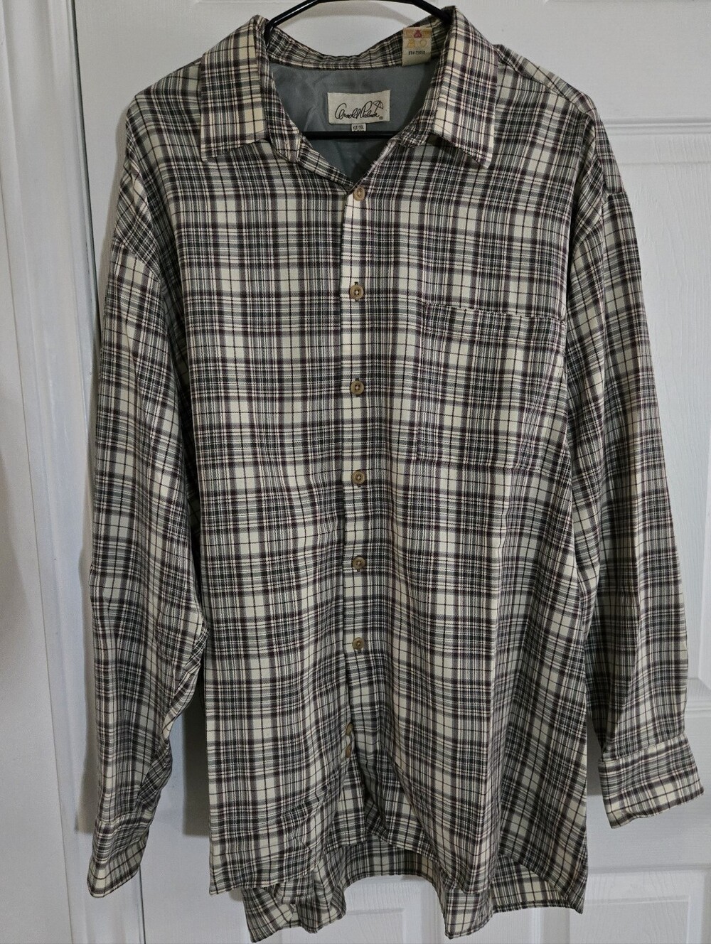 Men's Casual Plaid Button-Down Shirt - Cream & Black